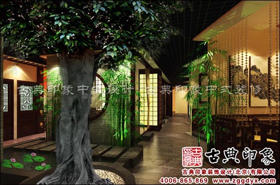 中式茶楼绿植装饰